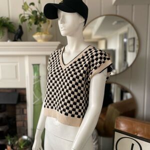 Rylee + Cru Black and Cream Checkered V-Neck Sweater